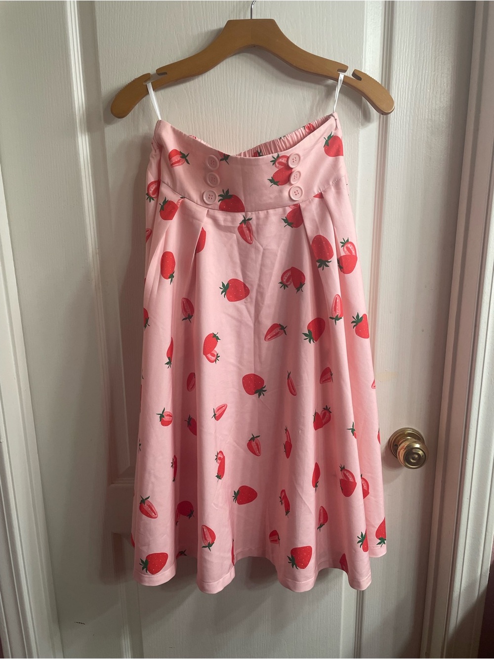 Belle Poque Women’s Small Pink Strawberry Print with Button Front Kawaii Soft